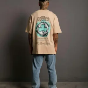 Erkek Sırt Baskılı T-shirt - Bej Giyim