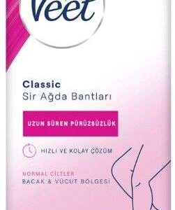 Veet Classic Sir Ağda Bantları Tüm Ciltler Bacak & Vücut 12 Adet Bant + 2 AdetTemizlik Mendili Ağda Ürünleri